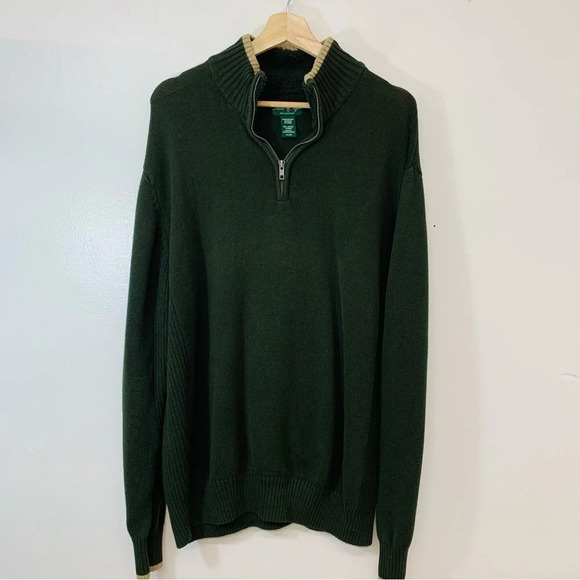 David Taylor  Mens Sweater XL Olive Green  1/4 Zip Fleece Collar Cotton Rib Knit - Picture 1 of 10